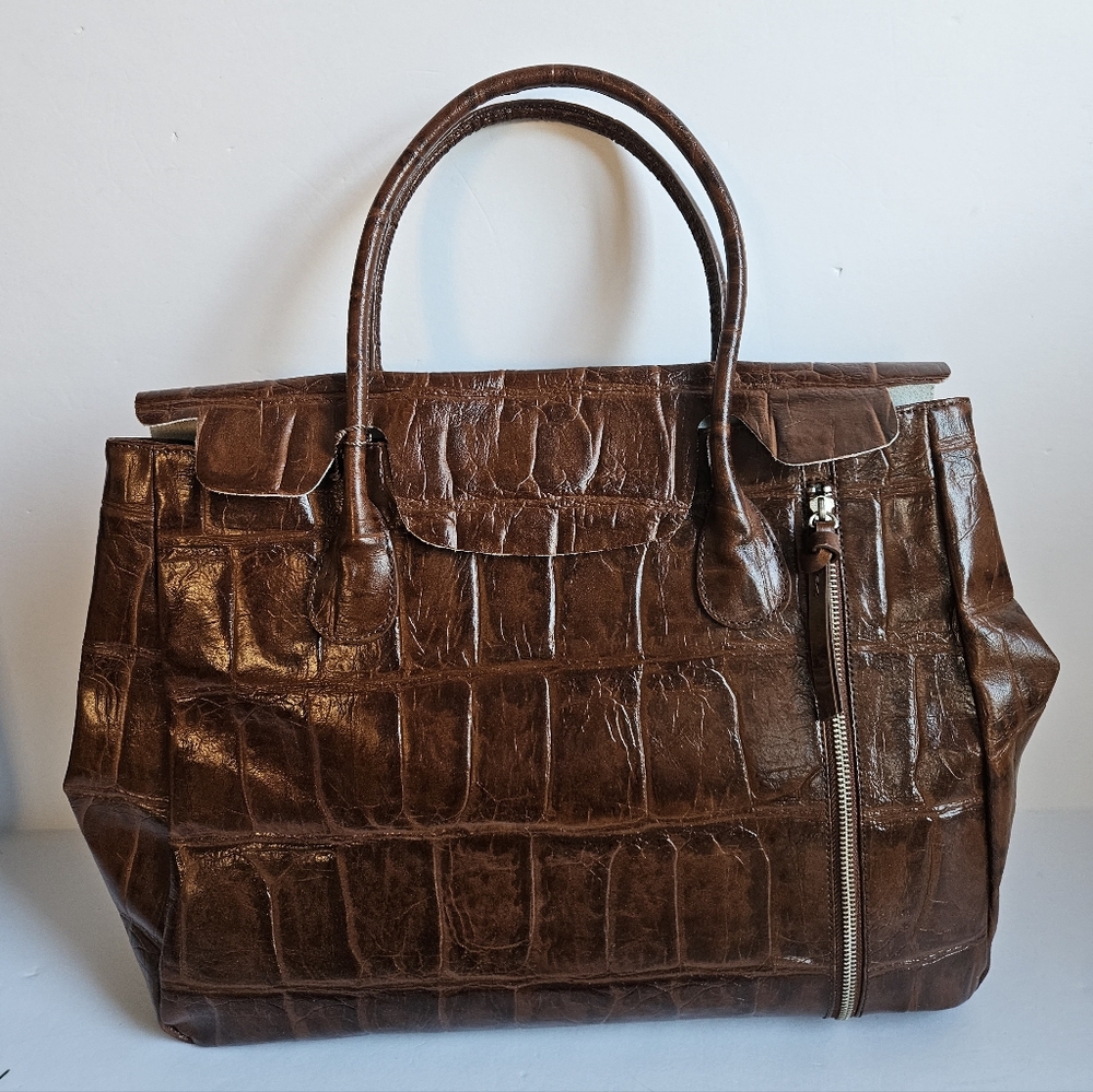 Kate Laundry Elegant Brown Leather Tote Handbag